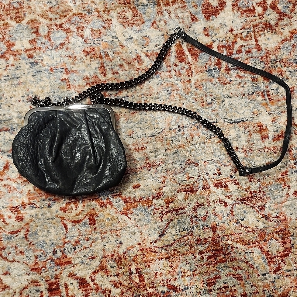 Black Glossy Clutch with Chain Details